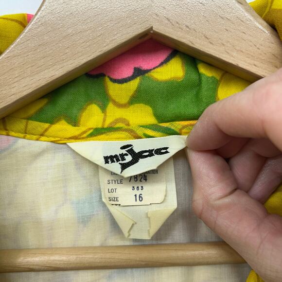 True Vintage 70s Mr Jac Long Maxi Dress 16 Retro Flower Floral Colorful Button - Picture 6 of 8